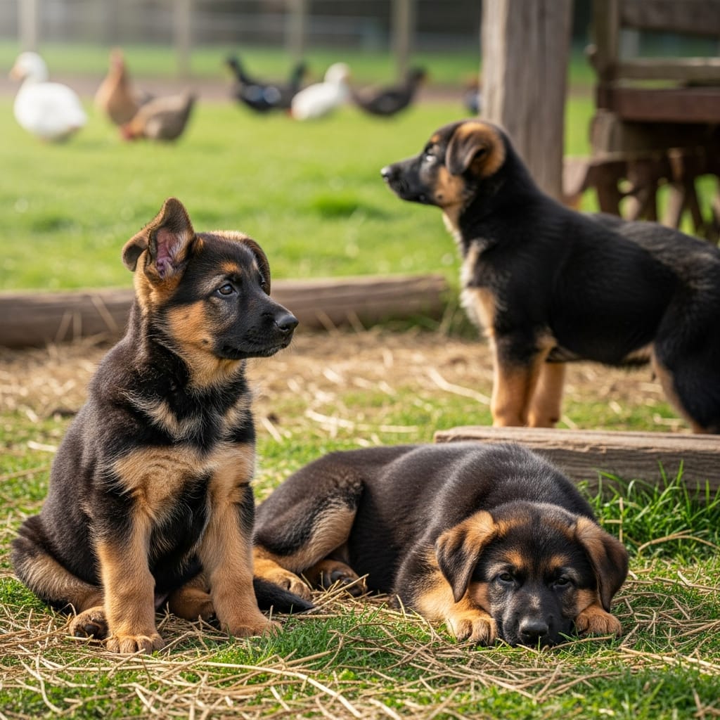 Dog Socialization: well-balanced working dog interacting calmly in a training environment.