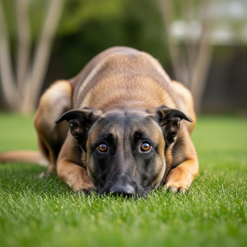 Dog in emotional rehabilitation process, demonstrating restored confidence